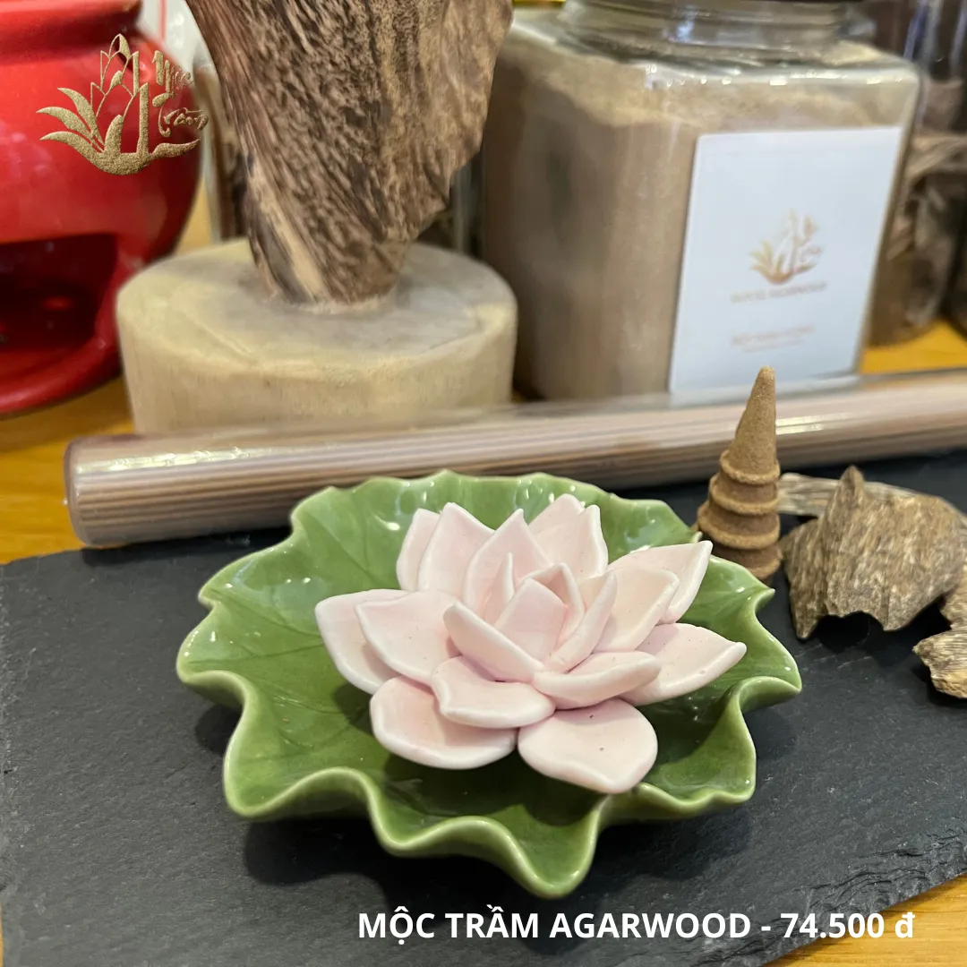 Floral Incense Holder &amp; Lotus Leaf Ceramic Burner Plate – Thick Glazed Premium Set for Vietnamese Natural Agarwood